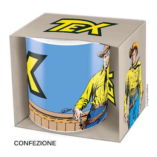 La confezione della tazza con logo e immagine di Tex realizzata da Galep