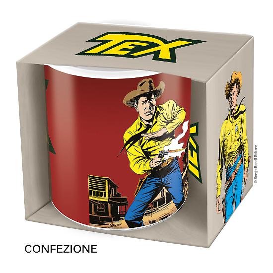 La confezione della tazza con logo e immagine di Tex realizzata da Galep