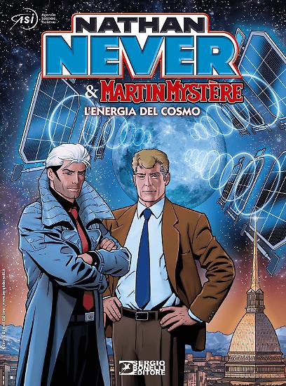 La copertina del volume "Nathan Never & Martin Mystère. L'Energia del Cosmo", in collaborazione con Agenzia Spaziale Italiana.